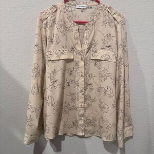 Calvin Klein Tan Floral Blouse (Size W XL)